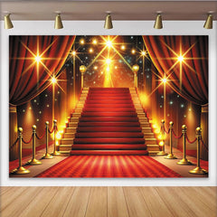 Lofaris Toile de fond de photographie de gala tapis rouge et lumières dorées, arrière-plan luxueux avec grand escalier pour événement