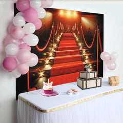 Lofaris Toile de fond de photographie tapis rouge avec escalier et lumières, magnifique arrière-plan glamour pour événement ou studio photo