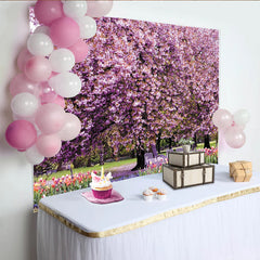 Lofaris Toile de fond paysage de printemps avec fleurs de cerisier roses et violettes, magnifique arrière-plan floral pour studio photo