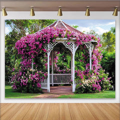 Lofaris Toile de fond de photographie tonnelle fleurie blanche avec bougainvilliers roses, magnifique décor de jardin pour mariage ou portrait