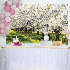 Lofaris Toile de fond paysage de printemps avec arbres en fleurs et champs jaunes, magnifique arrière-plan pour studio photo professionnel