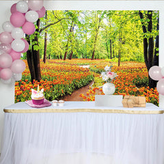Lofaris Toile de fond de photographie de jardin de tulipes orange et vert luxuriant, arrière-plan de nature pour studio photo