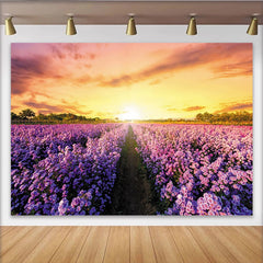 Lofaris Toile de fond de photographie paysage floral violet au coucher du soleil, arrière-plan naturel pour studio photo et événement