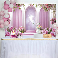 Lofaris Toile de fond pour mariage rose élégante avec arches et roses, magnifique décor romantique pour cérémonie et événement