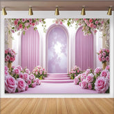 Lofaris Toile de fond pour mariage rose élégante avec arches et roses, magnifique décor romantique pour cérémonie et événement
