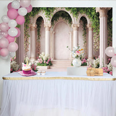 Lofaris Toile de fond de photographie jardin fleuri avec colonnes et arches romaines, arrière-plan élégant pour mariage ou studio photo