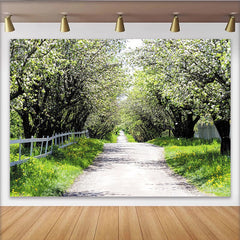 Lofaris Toile de fond paysage de printemps avec arbres en fleurs et chemin verdoyant, magnifique arrière-plan pour studio photo professionnel