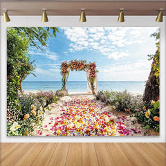 Lofaris Toile de fond mariage plage arche florale et pétales, magnifique arrière-plan pour cérémonie romantique et séance photo