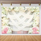 Lofaris Toile de fond mariage florale élégante avec drapés blancs et roses, magnifique arrière-plan pour cérémonie et réception