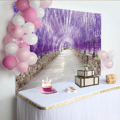 Lofaris Toile de fond de photographie tunnel de glycines violettes, magnifique arrière-plan floral pour studio photo et événement