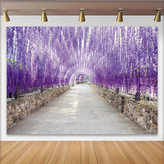 Lofaris Toile de fond de photographie tunnel de glycines violettes, magnifique arrière-plan floral pour studio photo et événement