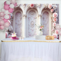 Lofaris Toile de fond de photographie classique florale avec arches et roses roses pâles, élégant décor romantique pour studio photo