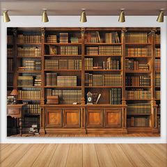 Lofaris Toile de fond de photographie bibliothèque classique avec livres anciens et étagères en bois, véritable arrière-plan vintage