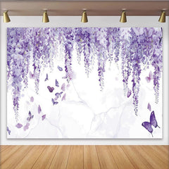 Lofaris Toile de fond de photographie fleurs de glycine violettes et papillons, élégant arrière-plan pour studio photo et événement