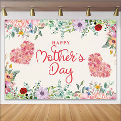 Lofaris Toile de fond florale joyeuse Fête des Mères avec cœurs roses et feuillage vert, élégant arrière-plan pour célébrer maman et la famille