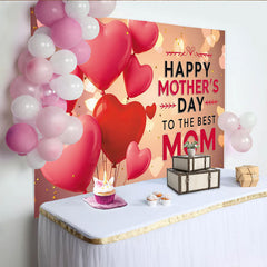 Lofaris Toile de fond pour la Fête des Mères avec ballons cœurs roses et rouges, décor photo élégant avec lumières bokeh et confettis