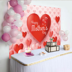 Lofaris Toile de fond Fête des Mères cœurs roses et rouges avec ballons, magnifique décor de célébration pour studio photo