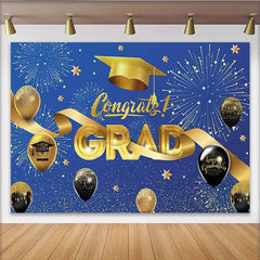 Lofaris Toile de fond pour la remise des diplômes bleue et or avec feux d'artifice, élégant décor de célébration pour studio photo