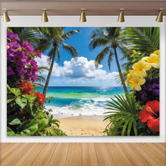 Lofaris Toile de fond de photographie plage tropicale et palmiers luxuriants, magnifique arrière-plan estival pour studio photo
