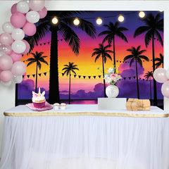 Lofaris Toile de fond photographie coucher de soleil tropical palmiers lumières, décor de plage estivale pour studio photo ou ambiance de fête