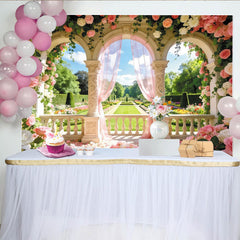 Lofaris Arche fleurie et roses roses pour toile de fond de photographie romantique, élégant arrière-plan printanier pour studio photo