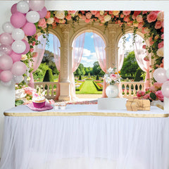 Lofaris Toile de fond de mariage romantique arches fleuries roses, élégant arrière-plan de cérémonie pour séance photo