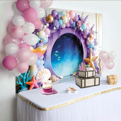 Lofaris Toile de fond pour anniversaire sirène avec ballons et décor sous-marin, magnifique arrière-plan pour fête d'enfants et séance photo