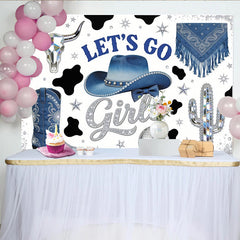 Lofaris Toile de fond anniversaire cowgirl bleue argentée disco pour filles, arrière-plan de fête western pour studio photo