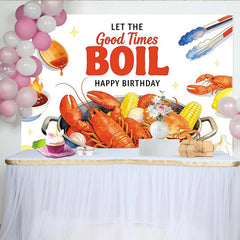 Lofaris Toile de fond joyeux anniversaire fruits de mer et homards, décor de fête pour célébration estivale ou studio photo