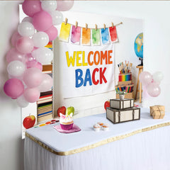 Lofaris Toile de fond bienvenue pour la rentrée scolaire colorée, arrière-plan éducatif avec fournitures pour studio photo et fête