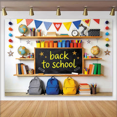 Lofaris Toile de fond tableau noir rentrée scolaire avec fournitures et livres, décor éducatif pour studio photo et salle de classe