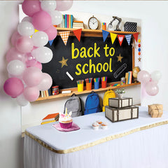 Lofaris Toile de fond rentrée scolaire tableau noir et fournitures colorées, décor éducatif pour studio photo et salle de classe