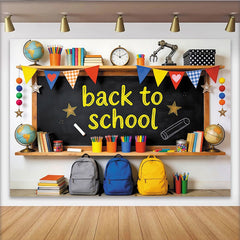 Lofaris Toile de fond rentrée scolaire tableau noir et fournitures colorées, décor éducatif pour studio photo et salle de classe