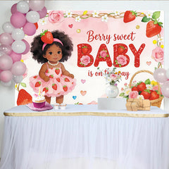Lofaris Toile de fond pour baby shower fraise et roses, arrière-plan mignon pour bébé fille, décoration de fête prénatale