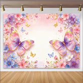 Lofaris Toile de fond pour baby shower fleurs et papillons roses, décor d'arrière-plan aquarelle scintillant pour studio photo