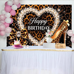 Lofaris Toile de fond pour anniversaire motif léopard, perles et talon haut, décor chic et glamour pour fête d'adultes ou studio photo