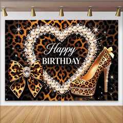 Lofaris Toile de fond pour anniversaire motif léopard, perles et talon haut, décor chic et glamour pour fête d'adultes ou studio photo