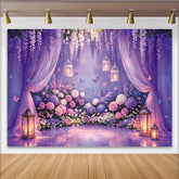 Lofaris Toile de fond de mariage romantique avec fleurs violettes et roses, magnifique décor de jardin enchanté pour cérémonie et séance photo