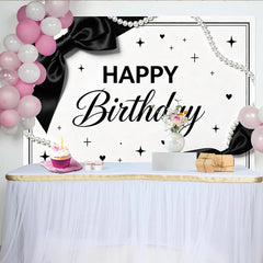 Lofaris Toile de fond anniversaire noir et blanc élégant avec perles, décor chic et moderne pour séance photo de fête