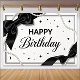 Lofaris Toile de fond anniversaire noir et blanc élégant avec perles, décor chic et moderne pour séance photo de fête