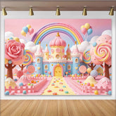 Lofaris Toile de fond anniversaire monde de bonbons pastel, château féerique et décor sucré pour séance photo et fête d'enfants