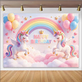 Lofaris Toile de fond licorne arc-en-ciel pour anniversaire fille avec ballons pastel, magnifique décor de fête pour studio photo d'enfants