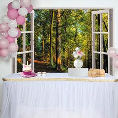 Lofaris Toile de fond de photographie forêt luxuriante avec fenêtre, magnifique arrière-plan naturel pour studio photo et décoration