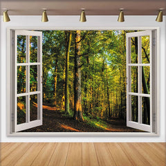 Lofaris Toile de fond de photographie forêt luxuriante avec fenêtre, magnifique arrière-plan naturel pour studio photo et décoration