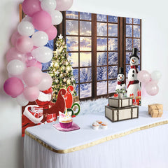 Lofaris Toile de fond de Noël avec sapin illuminé, traîneau et cadeaux, magnifique décor d'hiver pour studio et fête de fin d'année