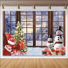 Lofaris Toile de fond de Noël avec sapin illuminé, traîneau et cadeaux, magnifique décor d'hiver pour studio et fête de fin d'année