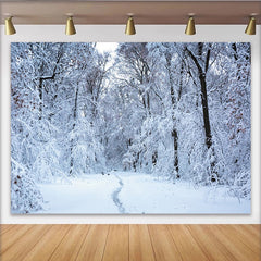 Lofaris Toile de fond de photographie hivernale forêt enneigée avec chemin, magnifique arrière-plan pour studio photo