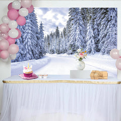 Lofaris Toile de fond de photographie paysage d'hiver enneigé avec sapins, magnifique arrière-plan pour studio photo et décor de scène
