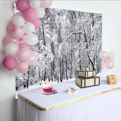 Lofaris Toile de fond de photographie hivernale forêt enneigée, magnifique décor blanc pour studio photo et portrait