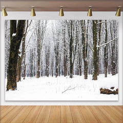 Lofaris Toile de fond de photographie forêt enneigée avec arbres dénudés et neige, arrière-plan pour studio photo et portrait d'hiver